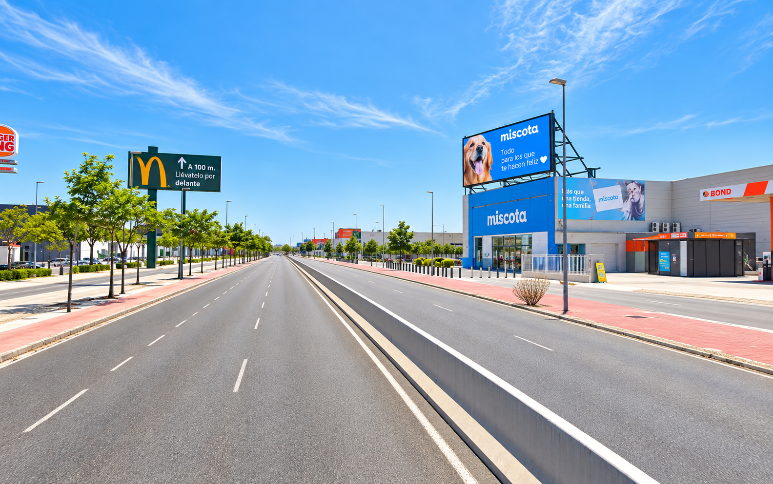 Avenida comercial de Miscota Massanassa durante el día